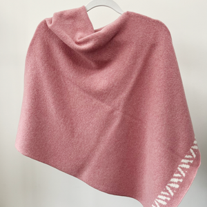 Lambswool knitted poncho - calamine pink and white (MADE TO ORDER)