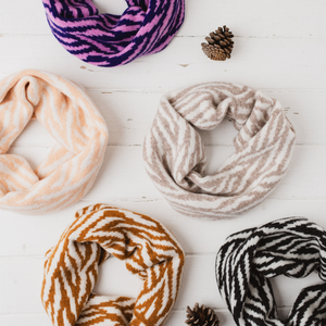 Zebra snood / cowl - nectarine and white