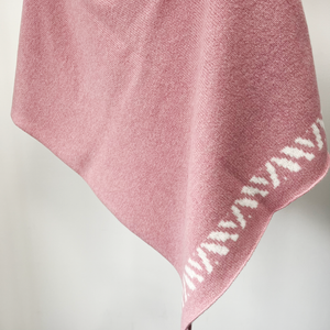 Lambswool knitted poncho - calamine pink and white (MADE TO ORDER)