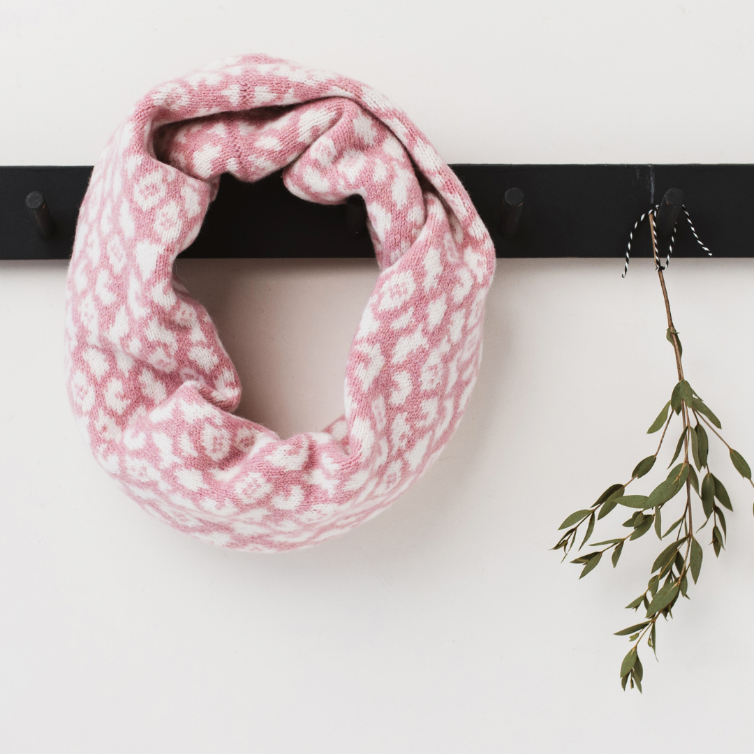 Leopard snood / cowl - calamine pink and white