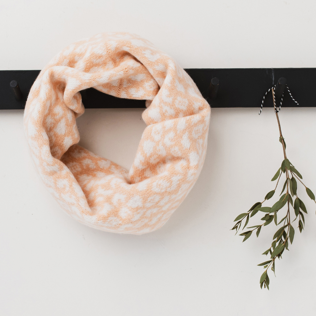 Leopard snood / cowl - nectarine and white