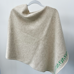 Lambswool knitted poncho - linen and spring green (MADE TO ORDER)