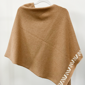 Lambswool knitted poncho - camel and ecru (MADE TO ORDER)