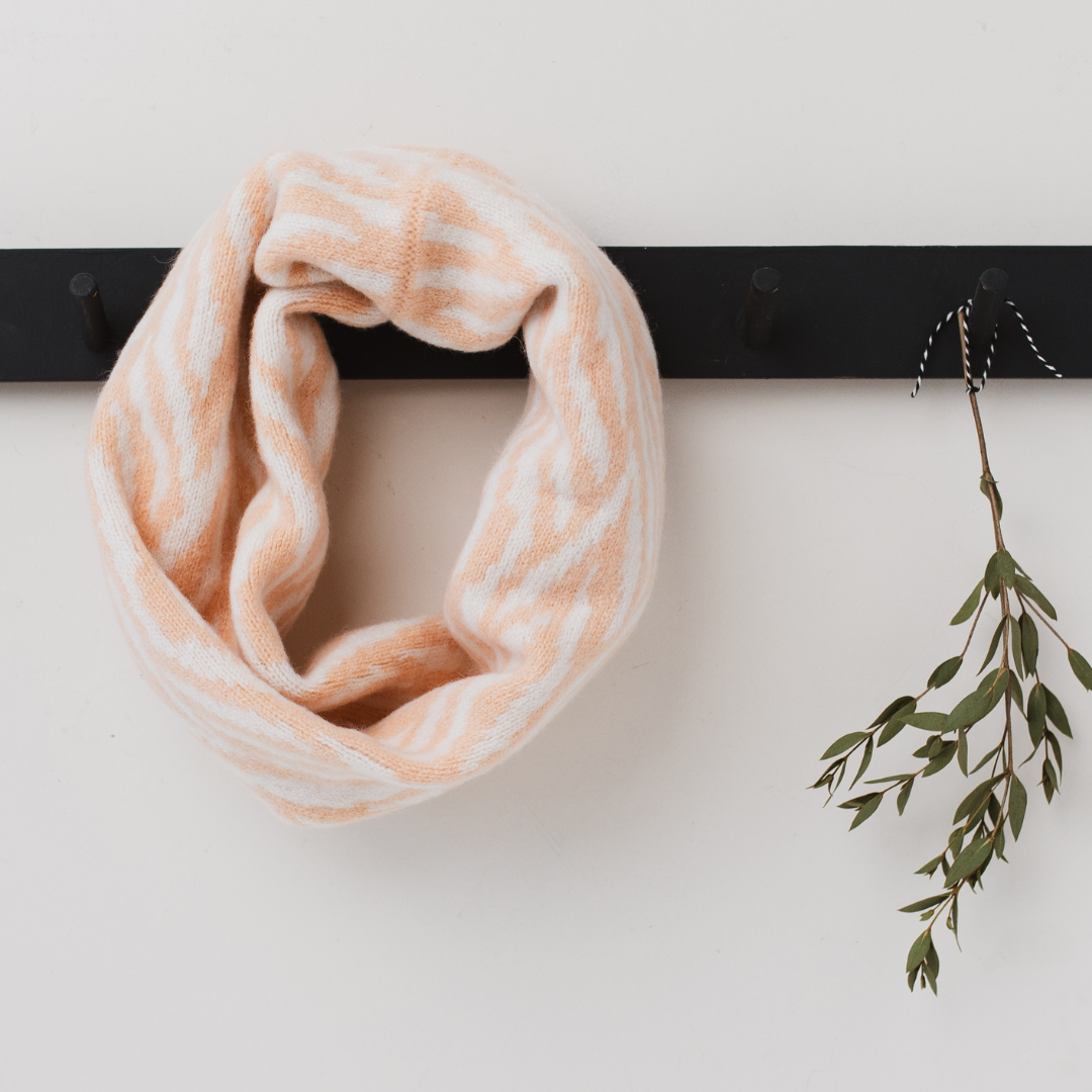 Zebra snood / cowl - nectarine and white