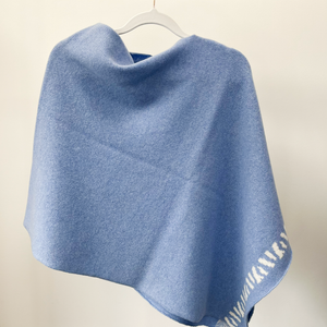 Lambswool knitted poncho - iceberg blue and white (MADE TO ORDER)