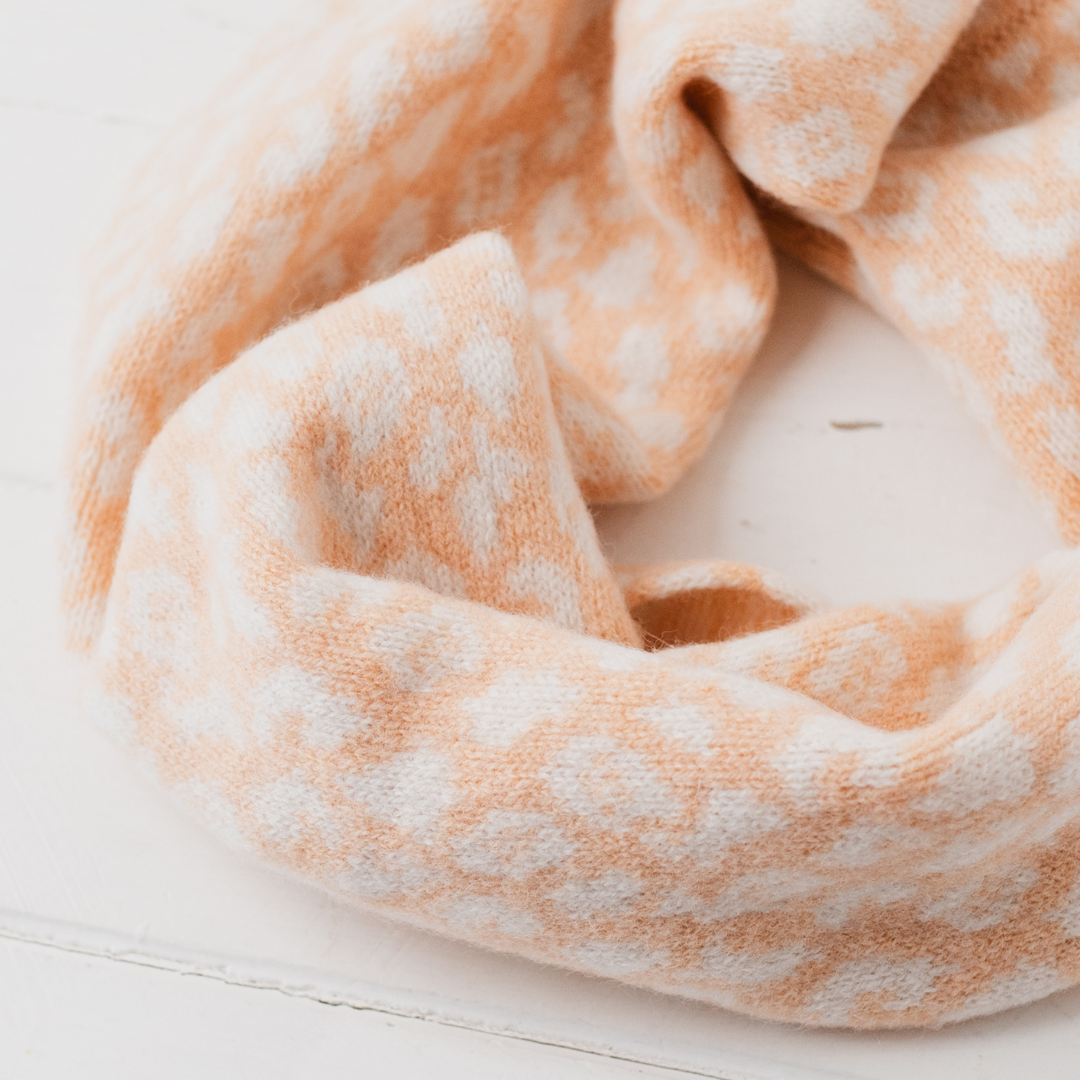 Leopard snood / cowl - nectarine and white