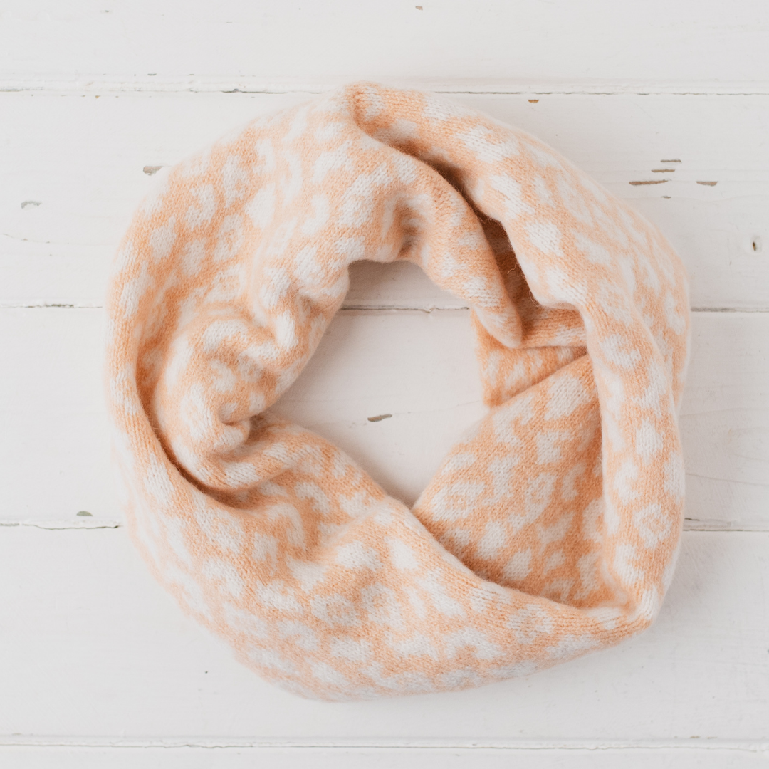 SAMPLE Leopard snood / cowl - nectarine and white