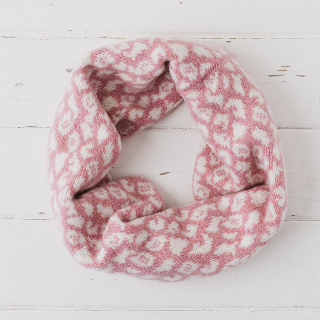 Leopard snood / cowl - calamine pink and white (MADE TO ORDER)