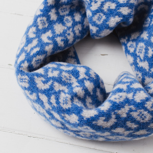 Leopard snood / cowl - river blue and pearl grey