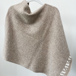 Lambswool knitted poncho - cobble and white (MADE TO ORDER)