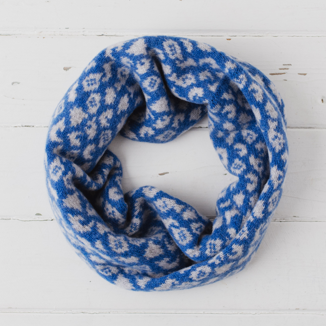 Leopard snood / cowl - river blue and pearl grey