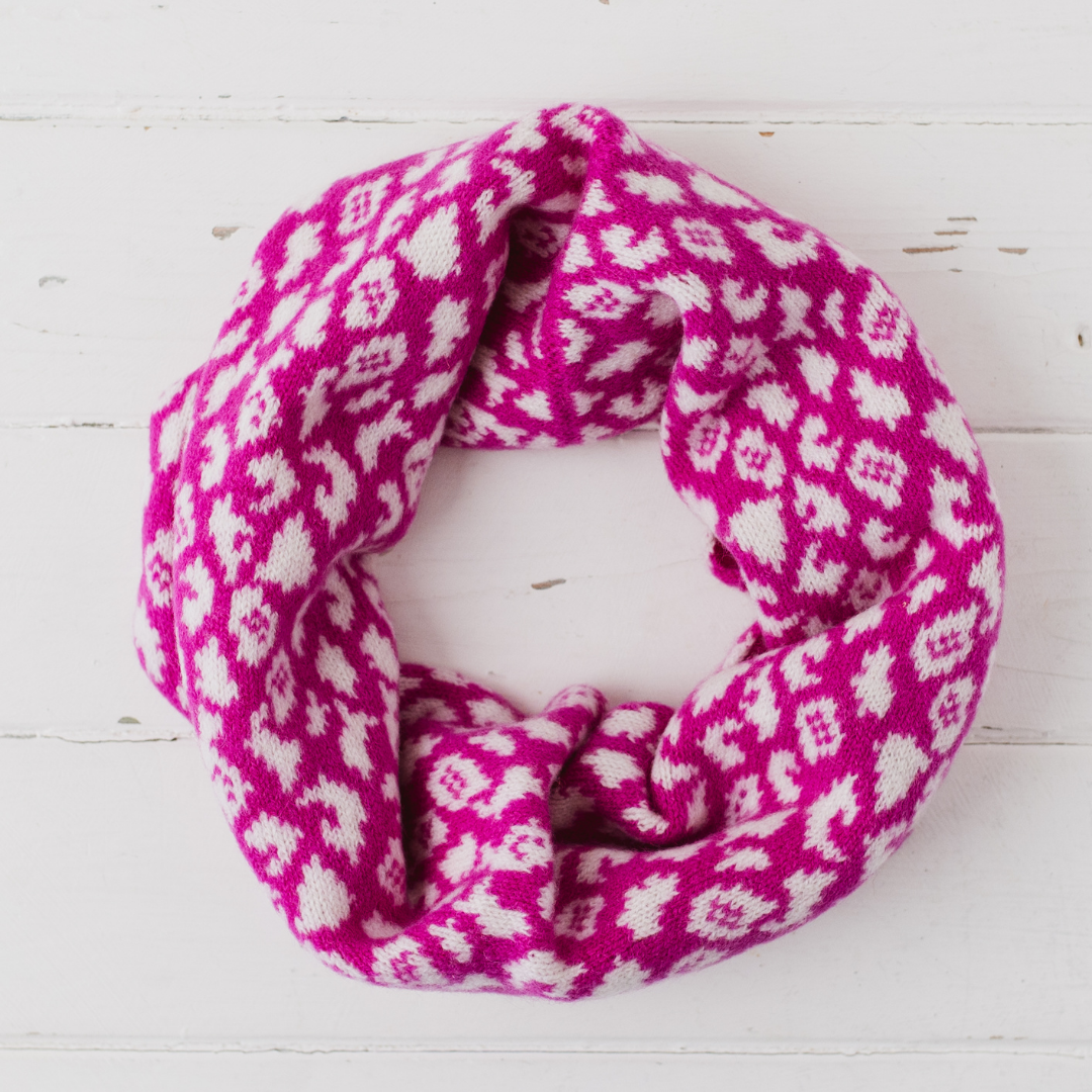 Leopard snood / cowl - honesty pink and white