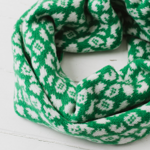 Leopard snood / cowl - billiard green and white