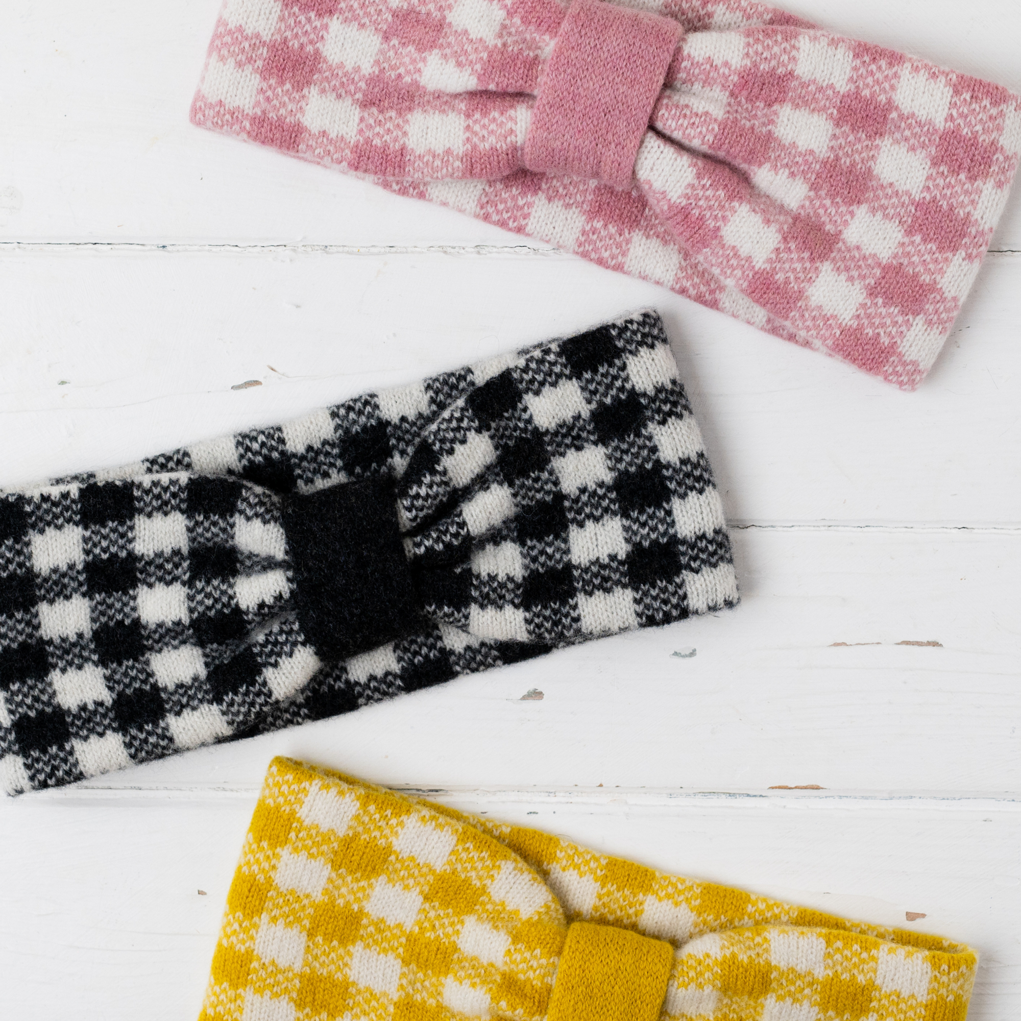 SAMPLE Gingham headband - piccalilli and ecru