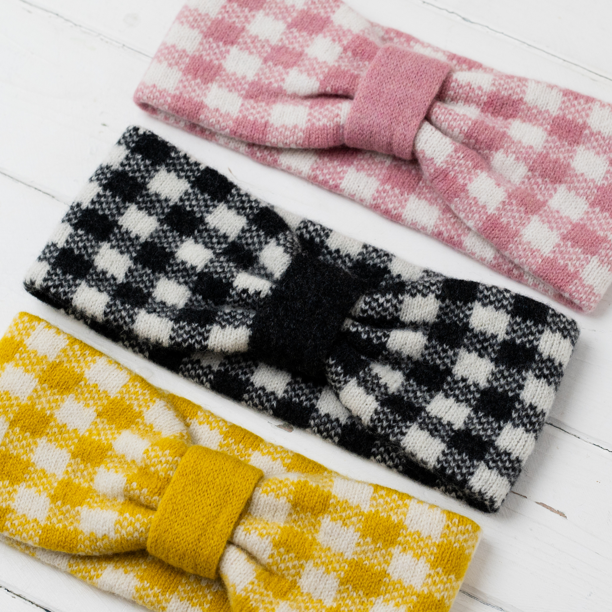 SAMPLE Gingham headband - piccalilli and ecru