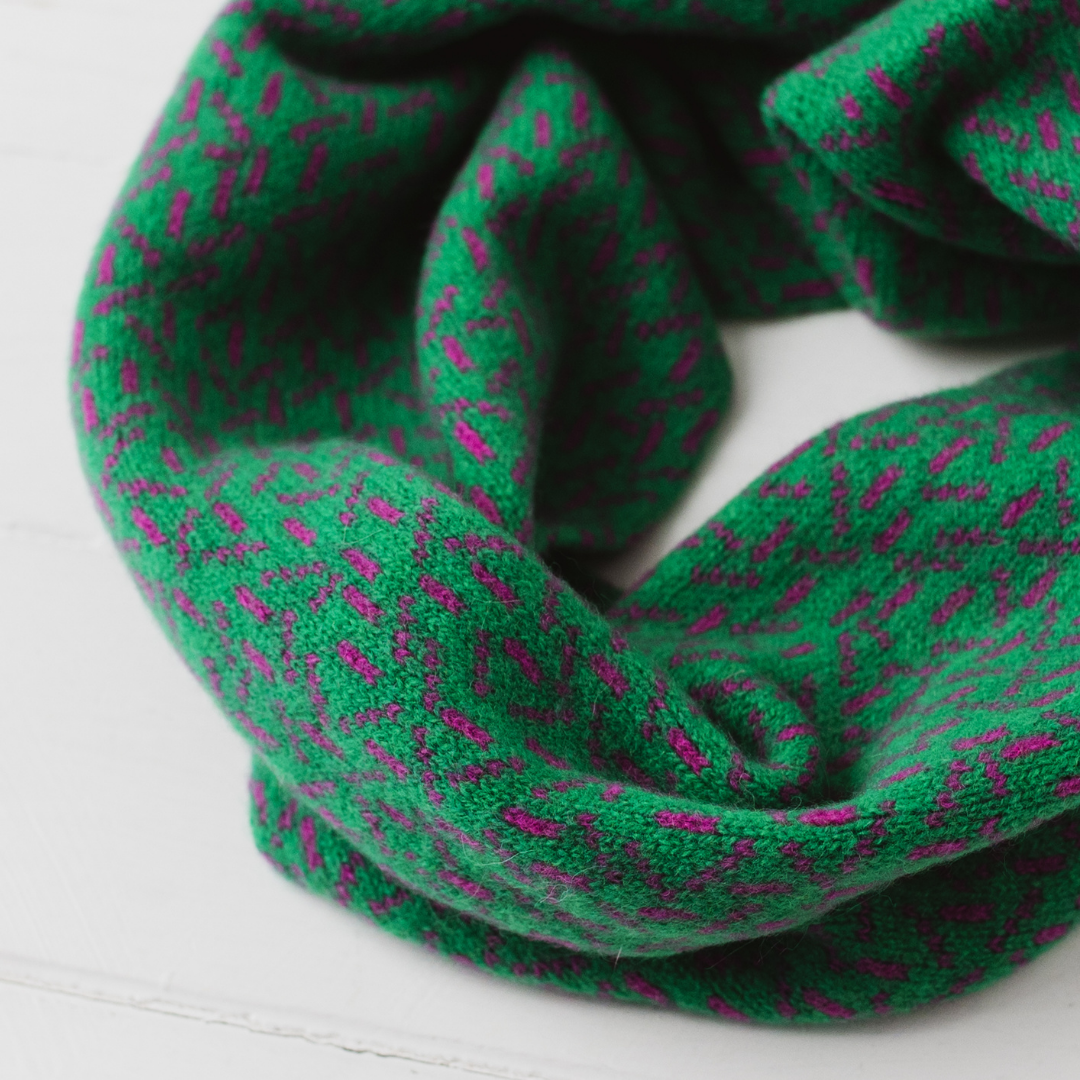 Scatter snood / cowl - billiard green and honesty pink