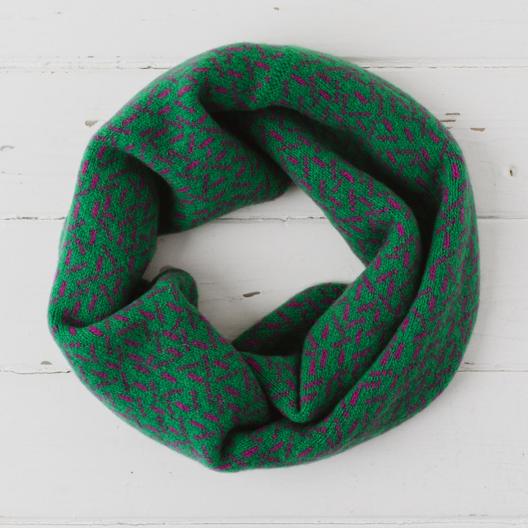 Scatter snood / cowl - billiard green and honesty pink