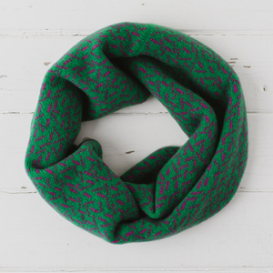 Scatter snood / cowl - billiard green and honesty pink