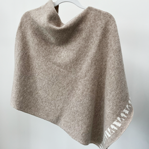 Lambswool knitted poncho - cobble and white (MADE TO ORDER)