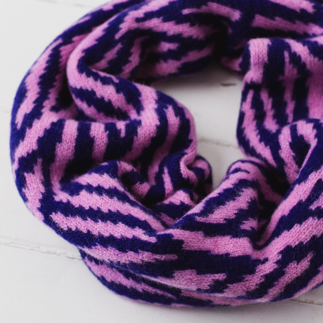 Zebra snood / cowl - nightfall and thulian pink