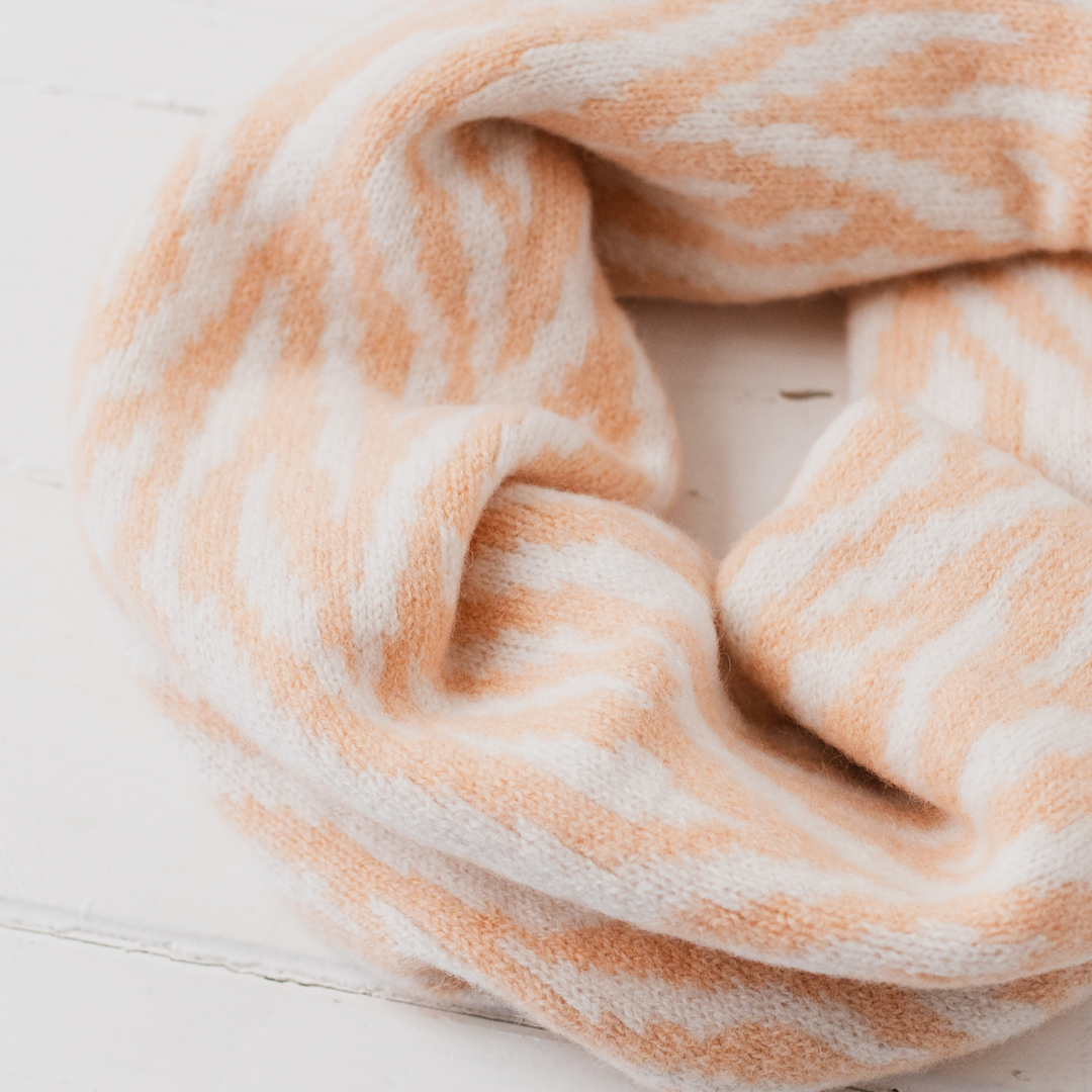 Zebra snood / cowl - nectarine and white