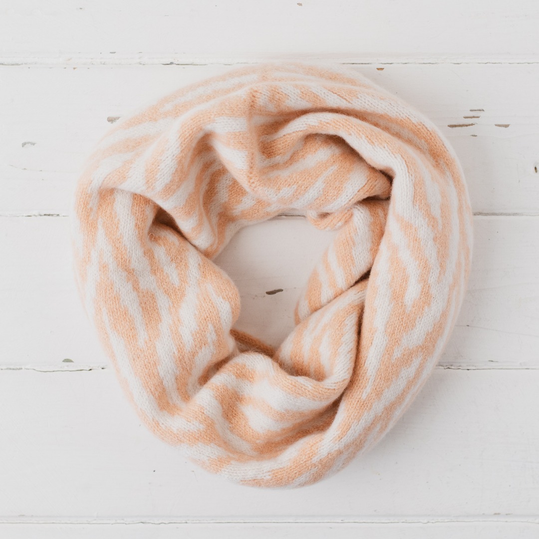 SAMPLE Zebra snood / cowl - nectarine and white