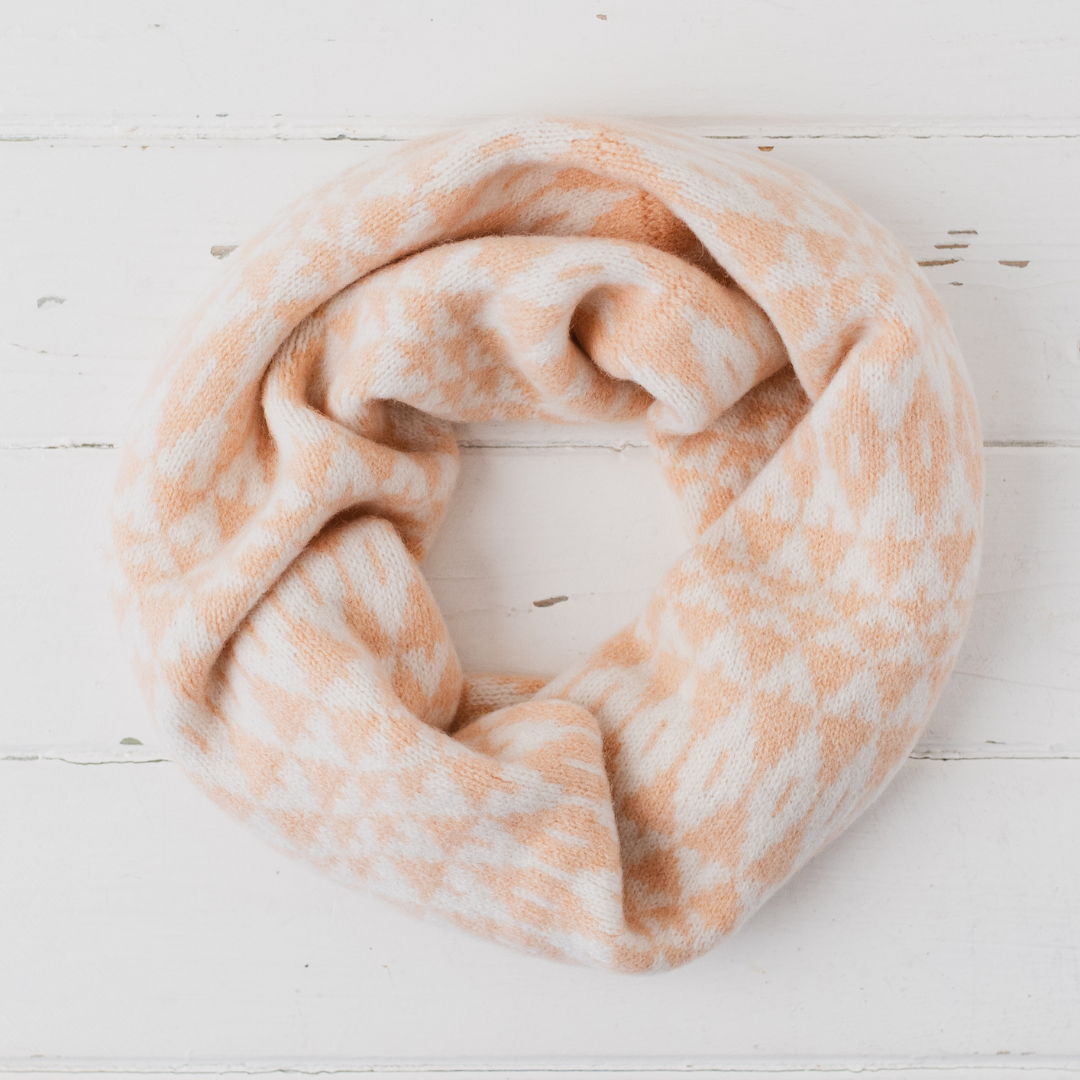 Mirror snood / cowl - nectarine and white