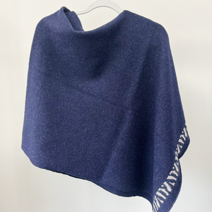 Lambswool knitted poncho - navy and zinc