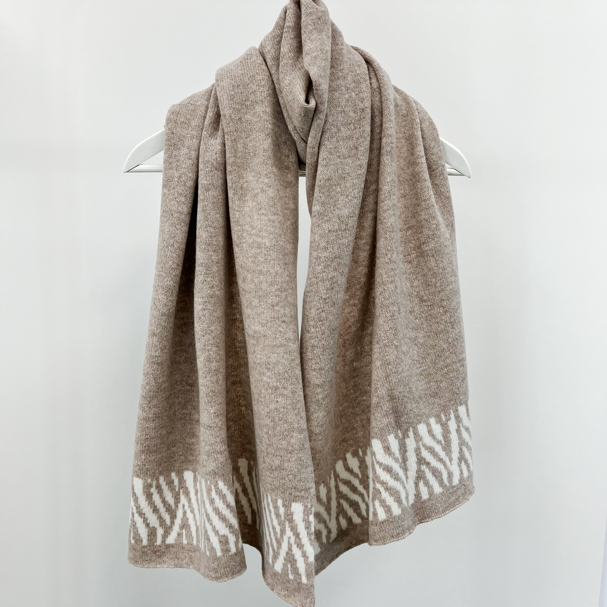 Zebra knitted wrap - cobble and white (MADE TO ORDER)